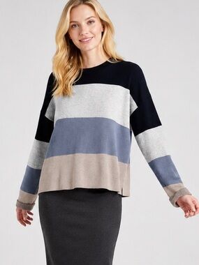 🆕🫐💛Splendid Collection Colorblock Cashmere Blend Sweater Blue Gray Navy Size M